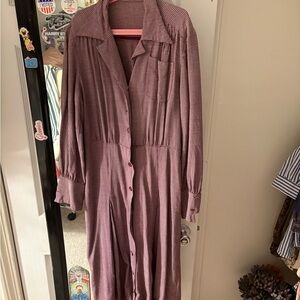 Vintage Checked Midi Shirt Dress in Mauve